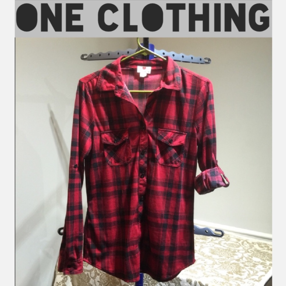 🆕One Clothing Plaid Checkered Red/Black Button Up